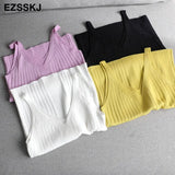 v-neck knit camis 2020 Summer Slim Women BAISC Tops female short female Sexy solid casual sleeveless t-shirt