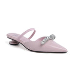 Powder ~ Huge Beauty! Laint Ered Pink Half Head Cool Slippers Women Wear Summer Silver Pointed