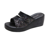 Women Wedge Sequins Slippers Bling Platform Flip Flops Soft Comfortable Casual Shoes Women Beach Sandals Ladies Slipper