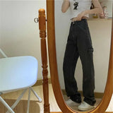 Waist Pants Jeans for Women Loose Wide Leg Jean Streetwear Woman Denim Pants Casual Straight Pants Distressed Solid
