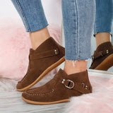 Ankle Boots Vintage Sewing Rivets Metal Buckle Ladies Leopard Women Retro Casual Soft Flock Female Plus Size Flat