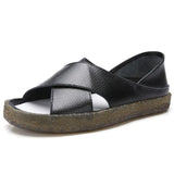 Women Sandals 2021 Genuine Leather Flat Gladiator Sandals For Women Summer Casual Shoes Fish Mouth Slip On Sandal