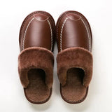 Winter Leather Slippers Bedroom Cotton Slippers Male Waterproof Thick Plus Velvet Indoor Warm House Home Slippers