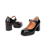 EDEELVEE Spring Women Buckle Mary Janes Platform Thick High Heel Pumps Fashion Sweet Dress Shoes Black White Red Plus Size