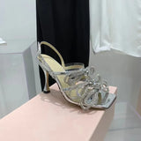 Bling Crystal Bow Women Sandals Fashion Slingbacks High heels Female Gladiator sandals Mules Summer Wedding Bridal