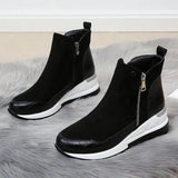 Suede Ankle Boots Female Zip Footwear Low Heel Ladies Shoes Round Toe Leather Short Boots Winter Autumn Warm Fur Plus