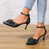 Solid Color High Heels Women's 2024 Summer New Bowtie Sexy One Word Buckle Casual Comfortable Shoes