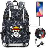 Anime ONE PIECE Schoolbag USB Charge backpack plugged into the headset cord backpack for boys and girl men women travel