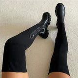 Breakj And Winter Thick Bottom Round Head Knitted With Knee Female Boots 2023 Large Elastic Woven Wool Long Boots Increased
