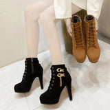 Breakj New Large-Size Martin Boots Women Fashion Zip Side Zipper Ultra-High And Solid Color Small Short