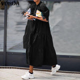 Women's Summer Dress Bohemian Sundress 2022 VONDA Vintage Lantern Sleeve Swing Party Long Dress Casual Robe