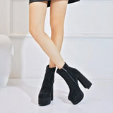 Leather Rhinestone Platform Ankle Bootswoman Shoes High Heels Sexy Super High Heel Round Toe Zip Boots Black