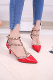 Women's Shoes 2019 Summer Pointed High-heeled Stiletto Patent Leather Rivet Single Shoes Was Thin Buckle Women's