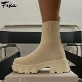 Autumn Boots Platform Socks Shoes Women Thick-soled Winter Casual Large Size 43 Knitted Short Boots Women Botas De