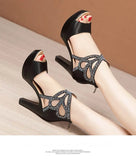 Open Toe Rhinestone Platform Shoes Ladies 2022 Summer Elegant Office Party High Heels Gladiator Sandals Plus Size