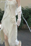2 Piece Dress Set Woman Casual Long Sleeve Crop Tops + Elegant Solid Strap Midi Dress Party Korea Fashion Suit 2023