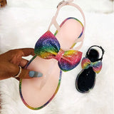 Sandals Jelly Shoes Clip Toe Transparent Glitter Bowtie Bling Flats Ankle Buckle Strap Slides Ladies Beach Shoe