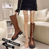 Breakj Knight Boots Women 2025 Autumn/Winter New Net Red Solid Color Nonslip Boots Coarse And Round Head Vintious Women's