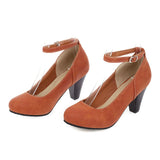 Spike Heel Ladies Pumps Lychee Grain Leather Round Toe Colorful Party Handmade Ankle Strap Shoes Women Elegant Fashion Plus
