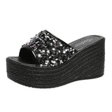 Breakj Summer New Large-Size Ladies Sloping Sandals And Slids Casual Comfortable Black