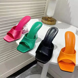Breakj Slippers Women's 2023 Summer New Square Head Thick And One-Word Fashion Wearing Large-Size Cold