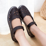 Shoes Women PU Leather Flat Shoes Retro Female Ballet Flat Shoes Spring Ladies Velcro Hollow-out Loafers Women