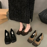 Thick Heel Black Square Head Temperament Single Women's Shoes 2024 New Retro Shallow Mouth Evening Style High