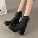 Chunky Platform Ankle Boots for Women Fashion Zipper High Heels Short Booties Woman Pu Leather Autumn Winter