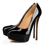 Women's Large-Size High-Heel Waterproof Table Round Head Lacquered Leather Single Shoes