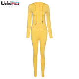 Women Autumn Casual Two Piece Set Hooded Crop Tops Sporty Leggings Matching Stretchy Soft Skinny Fitness Slim