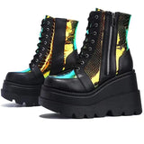 Heeled Ankle Boots Ladies High Heels Platform Woman Wedge Boots Female Fashion Zip Women's Autumn Winter Footwear