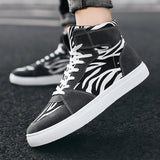 New Summer Men's Shoes Leopard Canvas Shoes Zebra Striped High-Top Shoes Large-Size Men's