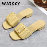 Rhinestone High Heels Soft Leather Pumps Women Shoes Fashion Shallow Slip-On Slipper Peep Toe Sandals Women Party