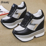 White Sneakers Women's Platform Wedge Casual Shoes Height Increasi Shoes 10 CM Thick Sole Chunky Sequins Lady Autumn