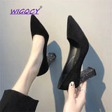 Suede High heels pumps women shoes 2019 new Spring Autumn Wild Sequins Square heel Shallow Sexy Bling female