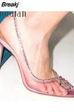 2023 Fashion Women Pumps Sandals Summer Sexy High Heels Rhinestones Elegant Pointed Toe Transparent PVC Party Shoes