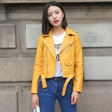 Pu Leather Jacket Women Fashion Bright Colors Black Motorcycle Coat Short Faux Leather Biker Jacket Soft Jacket