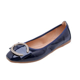 Summer Women's Patent Leather Shoes New Ballet Flats Shoes Women Foldable Soft Square Toe Rhinestone Crystal Flats