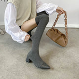 Breakj Stockings Boots Pointed Thin Boots Women Long Tube Knitting Wool Elastic Socks Boots Thick Heel High Heels Over The Knee Boots