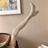 Breakj Boots High-Heeling Boots Elastic Boots Boots Cards Color Boots Lint Long Boots Autumn Winter Velvet High