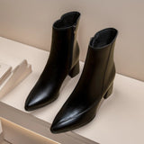 Breakj Boots 2023 Autumn And Winter New Korean Fashion Sharp Head Thick Side Zipper Short Fashion Pure Black Women's