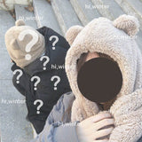 hat scarf one hooded bib female winter imitation lamb hair Japanese thickening cute bear ears tide winter warmth