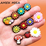 1pcs Cute Pumpkin Mushroom PVC Shoe Charms Daisy Accessories Ladybug Flowers Decorations fit Bracelet Kids