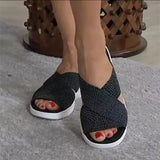 Summer New Flat Heel Fish Mouth Cool Drag Thick Soles Large Size Flying Woven Cross Women's