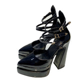 heel pointed toe double layer thick sole hollow shoes large size 43 green hollow sandals patent leather sexy women's