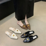Breakj 2025 Spring And Summer New Metal Buckle Tip Tip Flat-Bottomed Slippers Flat And Half Dragged Outside Wearing Women Cool Drag