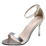 Silver Gladiator Sandals Roman sandals Summer Office High Heels Women Buckle Strap Pumps Casual Women