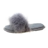 Slippers Women Wear Fashionable 2024 New Fashion Shoes Ostrich Hair Flat-Soled Korean Open-Toed