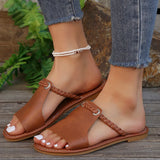 Breakj 2025 Summer New One-Word Slippers Women Solid Color Woven Beach Slippers