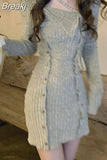 Bodycon Knitted Dress Casual Woman Pure Color One Piece Dress Korean Fashion 2023 Autumn Elegant Sexy Y2k Mini Dress
